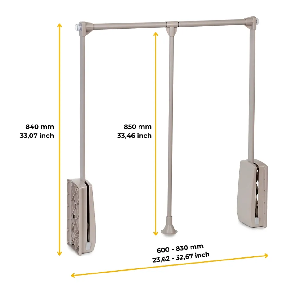 Penderie rabattable gris pierre pour armoire Hang Largeur télescopique de 60 à 83 cm