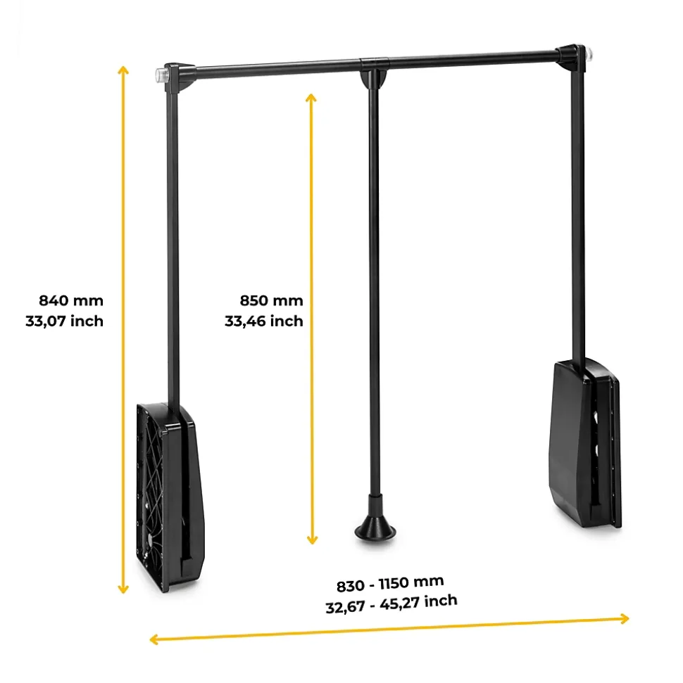 Penderie rabattable noire pour armoire Hang Largeur réglable de 83 à 150 cm