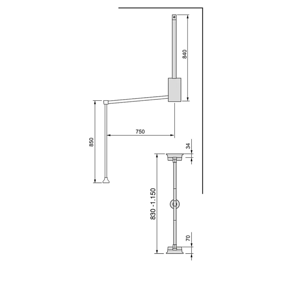 Penderie rabattable noire pour armoire Hang Largeur réglable de 83 à 150 cm