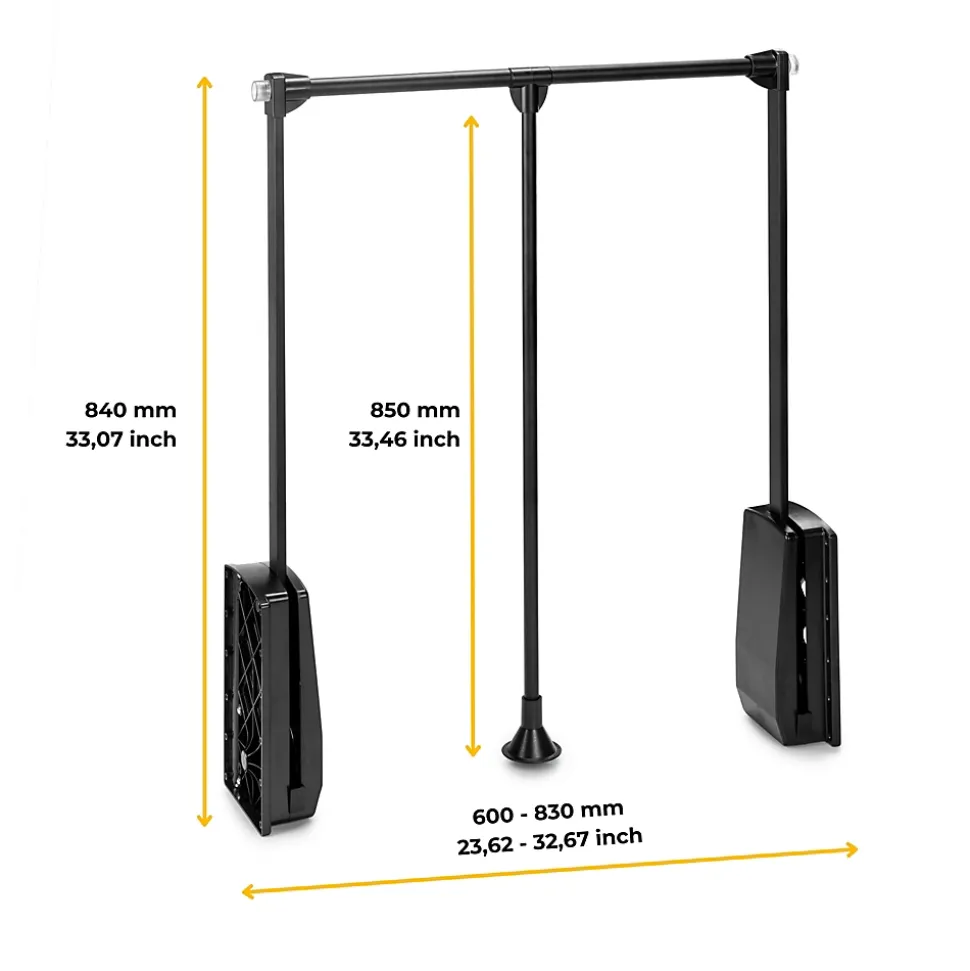 Penderie rabattable noire pour armoire Hang Largeur réglable de 60 à 83 cm