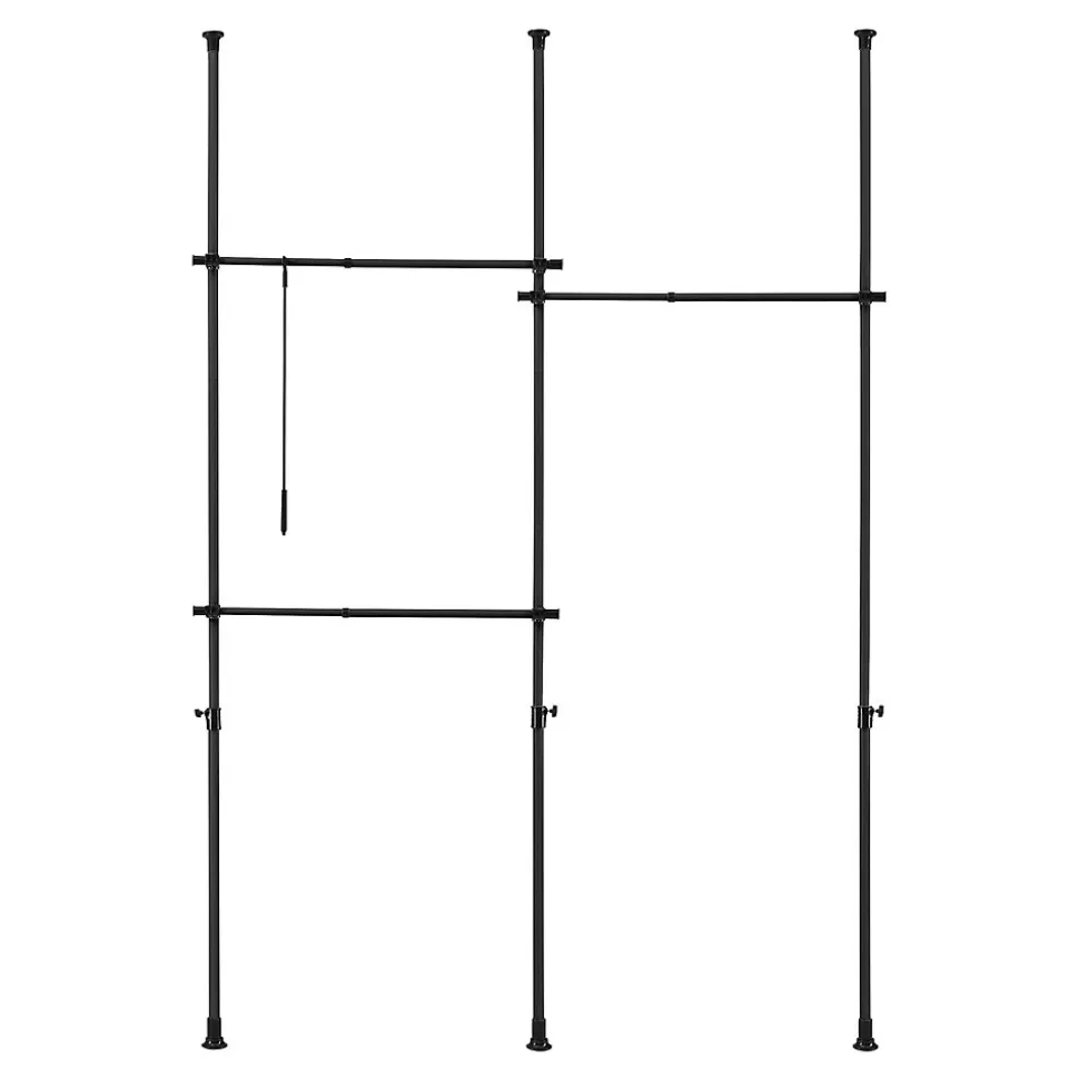 Penderie télescopique Kemi acier laqué 150 - 230 cm 3 barres de penderie noir en.casa