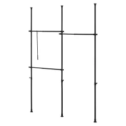 Penderie télescopique Kemi acier laqué 150 - 230 cm 3 barres de penderie noir en.casa