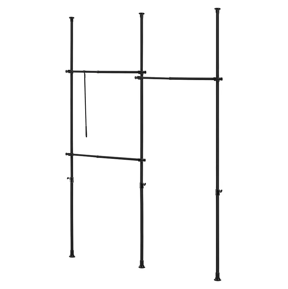 Penderie télescopique Kemi acier laqué 150 - 230 cm 3 barres de penderie noir en.casa