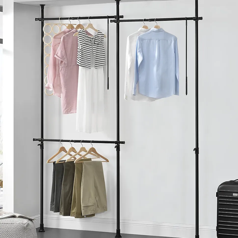 Penderie télescopique Kemi acier laqué 150 - 230 cm 3 barres de penderie noir en.casa