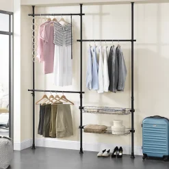 Penderie télescopique Kemi acier laqué 160 - 200 cm noir en.casa
