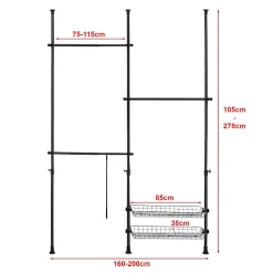Penderie télescopique Kemi acier laqué 160 - 200 cm noir en.casa
