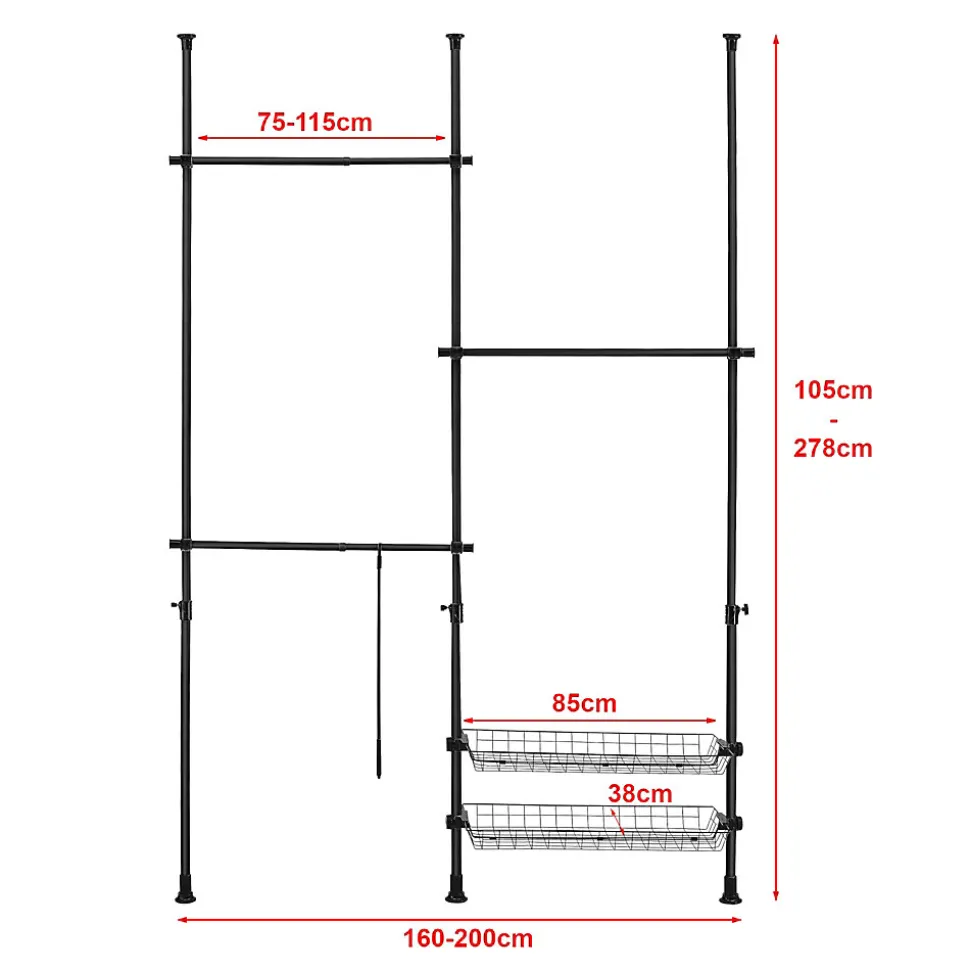 Penderie télescopique Kemi acier laqué 160 - 200 cm noir en.casa