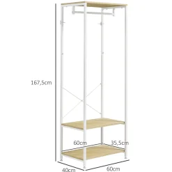 Penderie vestiaire d'entrée 2 étagères tringle acier blanc panneaux aspect bois clair