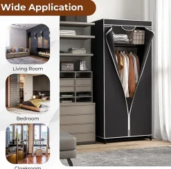 Pendrie en Tissu avec Housse 3 Parties espace de Stockage Armoire de Vêtements Imperméable Noir