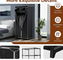 Pendrie en Tissu avec Housse 3 Parties espace de Stockage Armoire de Vêtements Imperméable Noir