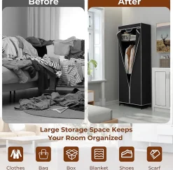 Pendrie en Tissu avec Housse 3 Parties espace de Stockage Armoire de Vêtements Imperméable Noir