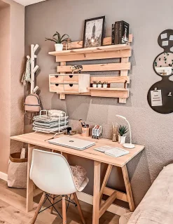 Petit bureau avec tréteau, bois de pin - 75.8x120x60 cm