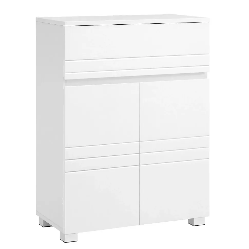 Petit meuble de rangement 1 tiroir et 2 portes blanc laqué - H80 cm