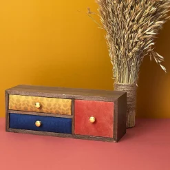 Petit rangement 3 tiroirs en velours coloré