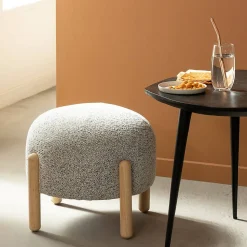 Petit tabouret en tissu bouclette gris Nério