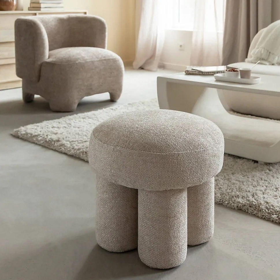 Petit tabouret en tissu écru Toby