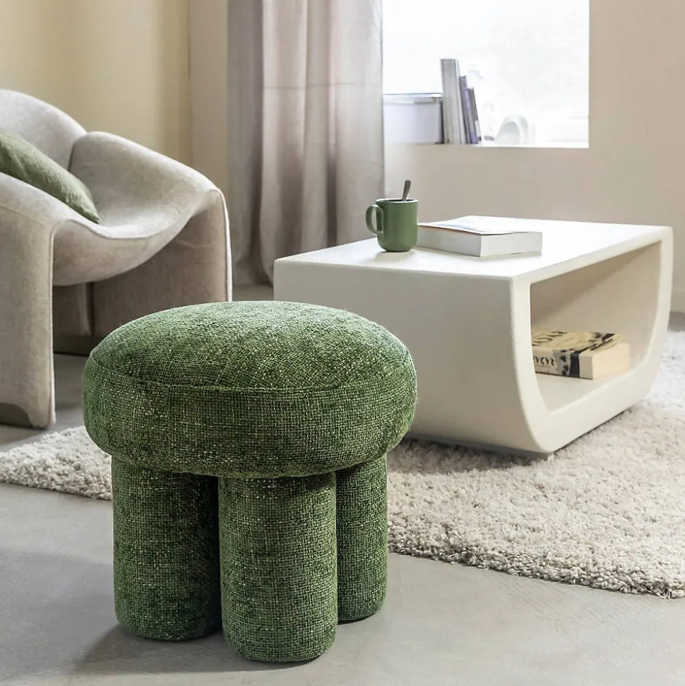 Petit tabouret en tissu vert Toby