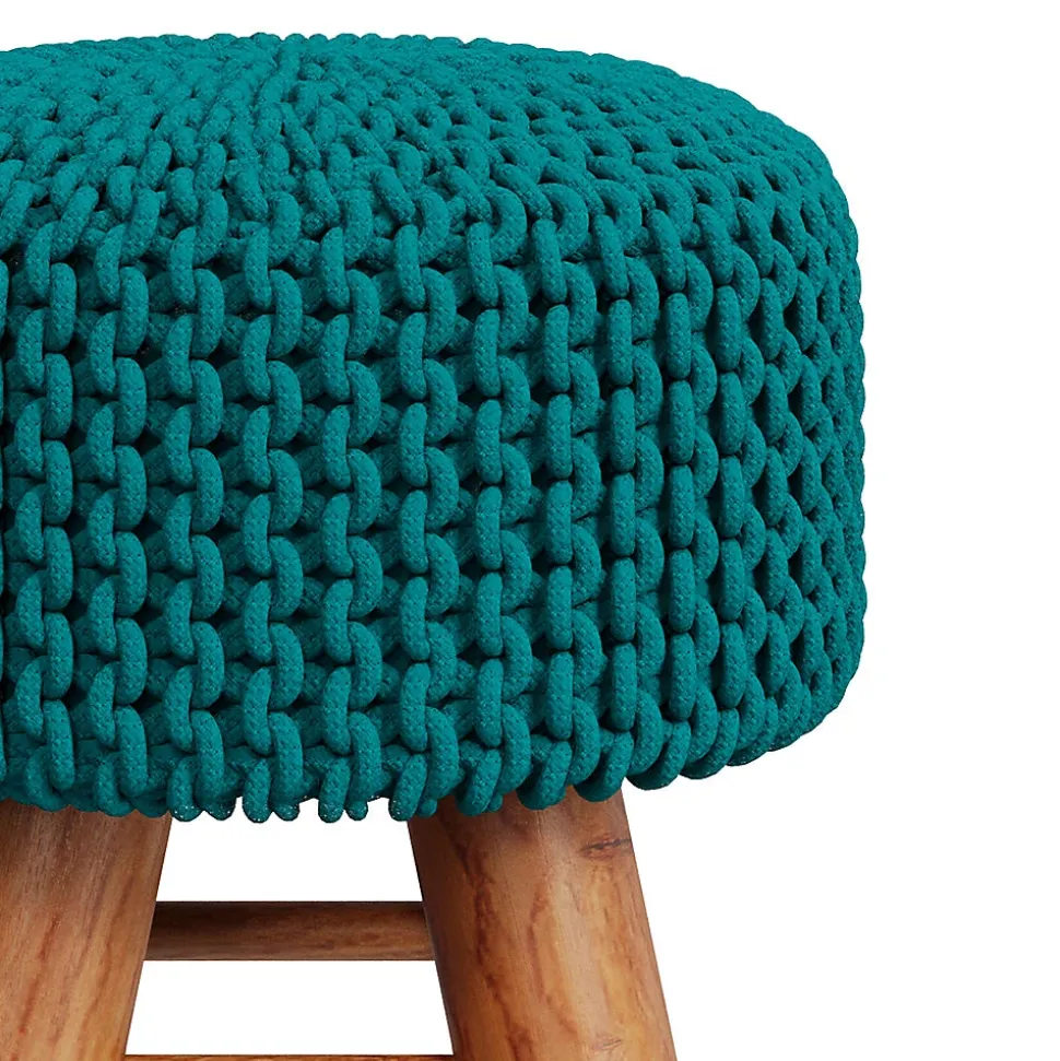 Petit tabouret tricot en coton vert céladon - Lisa