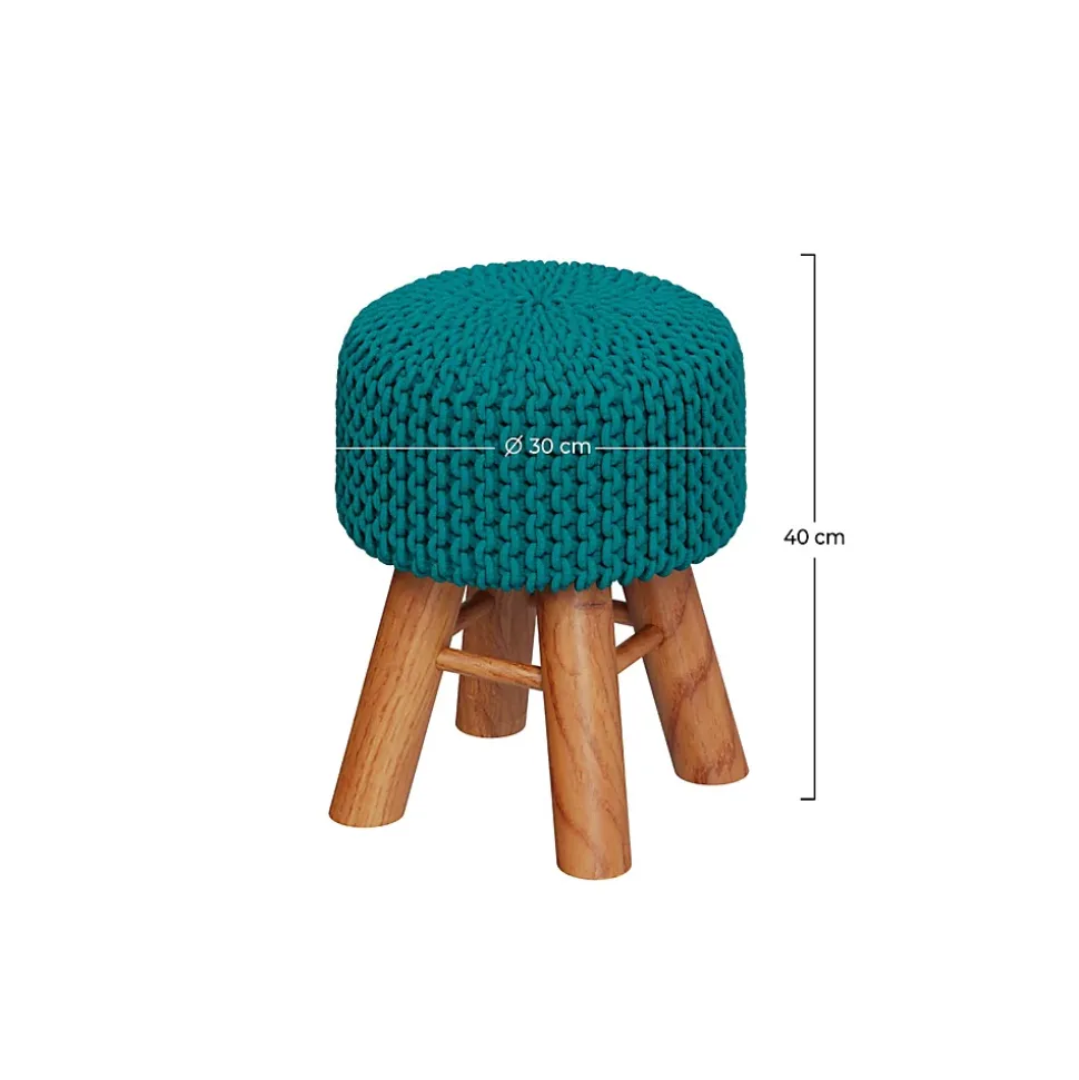 Petit tabouret tricot en coton vert céladon - Lisa