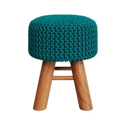 Petit tabouret tricot en coton vert céladon - Lisa