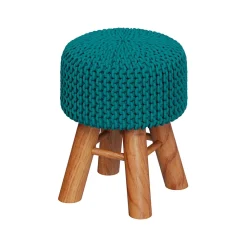 Petit tabouret tricot en coton vert céladon - Lisa