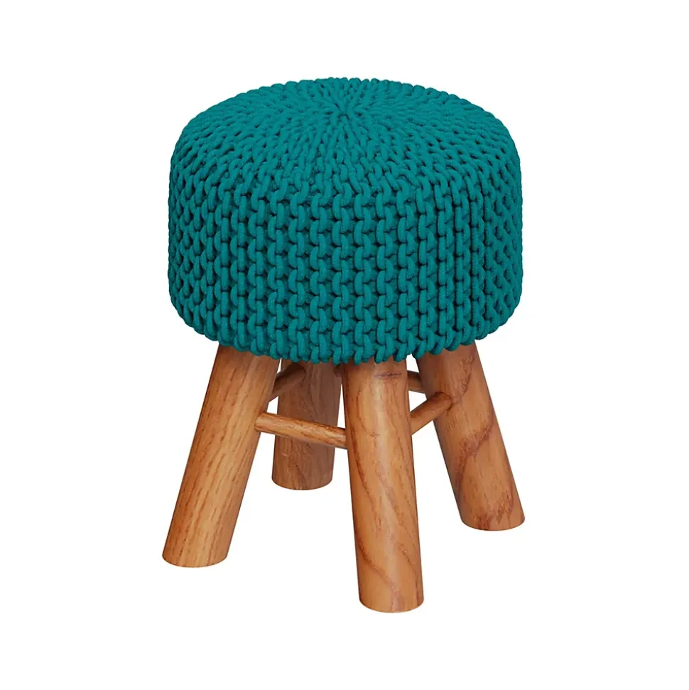 Petit tabouret tricot en coton vert céladon - Lisa