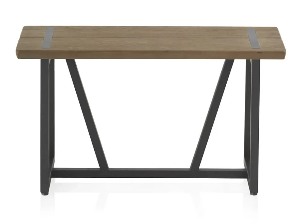 Petite banquette métallique avec assise en bois