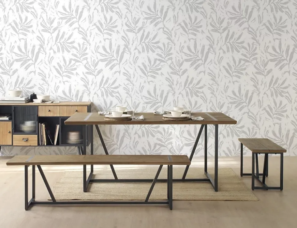 Petite banquette métallique avec assise en bois