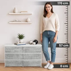 Petite Commode AKORD CL100 Blanche 100 cm 6 tiroirs façade Béton 100x35x57 cm