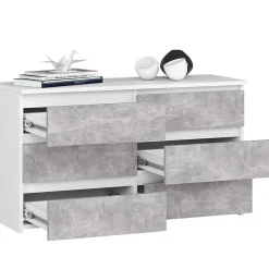 Petite Commode AKORD CL100 Blanche 100 cm 6 tiroirs façade Béton 100x35x57 cm