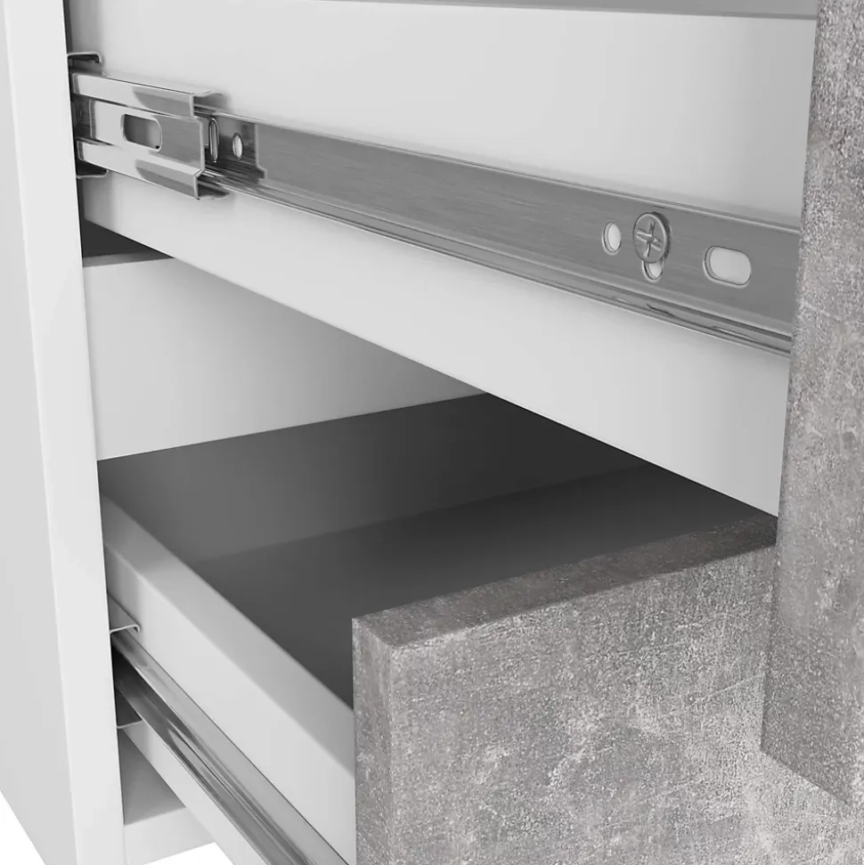 Petite Commode AKORD CL100 Blanche 100 cm 6 tiroirs façade Béton 100x35x57 cm