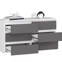 Petite Commode AKORD CL100 Blanche 100 cm 6 tiroirs façade Gris Graphite 100x35x57 cm