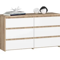 Petite Commode AKORD CL100 Chêne Sonoma 100 cm 6 tiroirs façade Blanche 100x35x57 cm