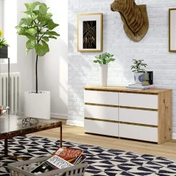 Petite Commode AKORD CL100 Chêne Sonoma 100 cm 6 tiroirs façade Blanche 100x35x57 cm