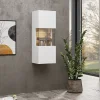 Petite vitrine suspendue 1 porte partiellement vitrée collection EVA. Couleur blanc mat et chene.