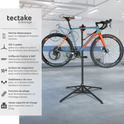 Pied d'atelier vélo en acier enduit de poudre support de montage pliable pour tous les modèles courants TECTAKE