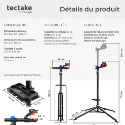 Pied d'atelier vélo en acier enduit de poudre support de montage pliable pour tous les modèles courants TECTAKE