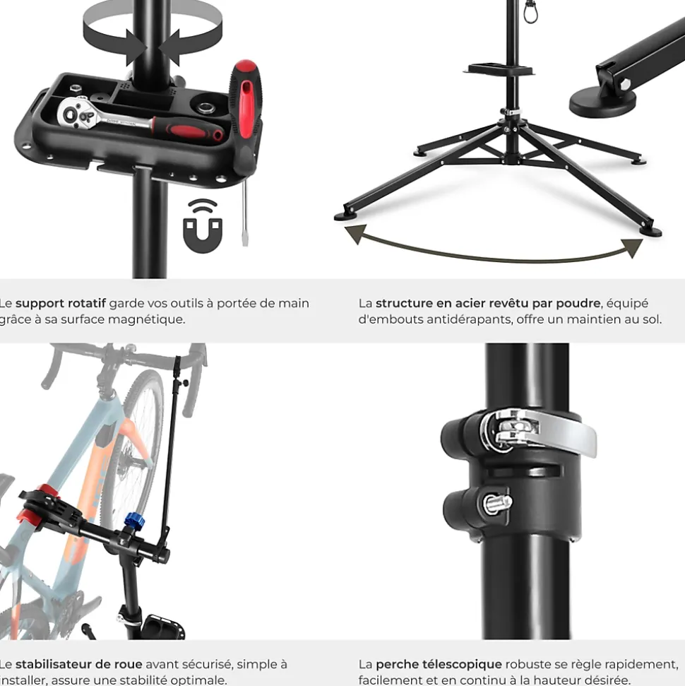 Pied d'atelier vélo en acier enduit de poudre support de montage pliable pour tous les modèles courants TECTAKE