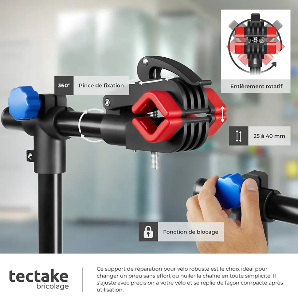 Pied d'atelier vélo en acier enduit de poudre support de montage pliable pour tous les modèles courants TECTAKE
