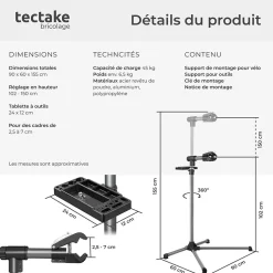 Pied d'atelier vélo en acier enduit de poudre support de montage 90 cm x 60 cm x 155 cm TECTAKE