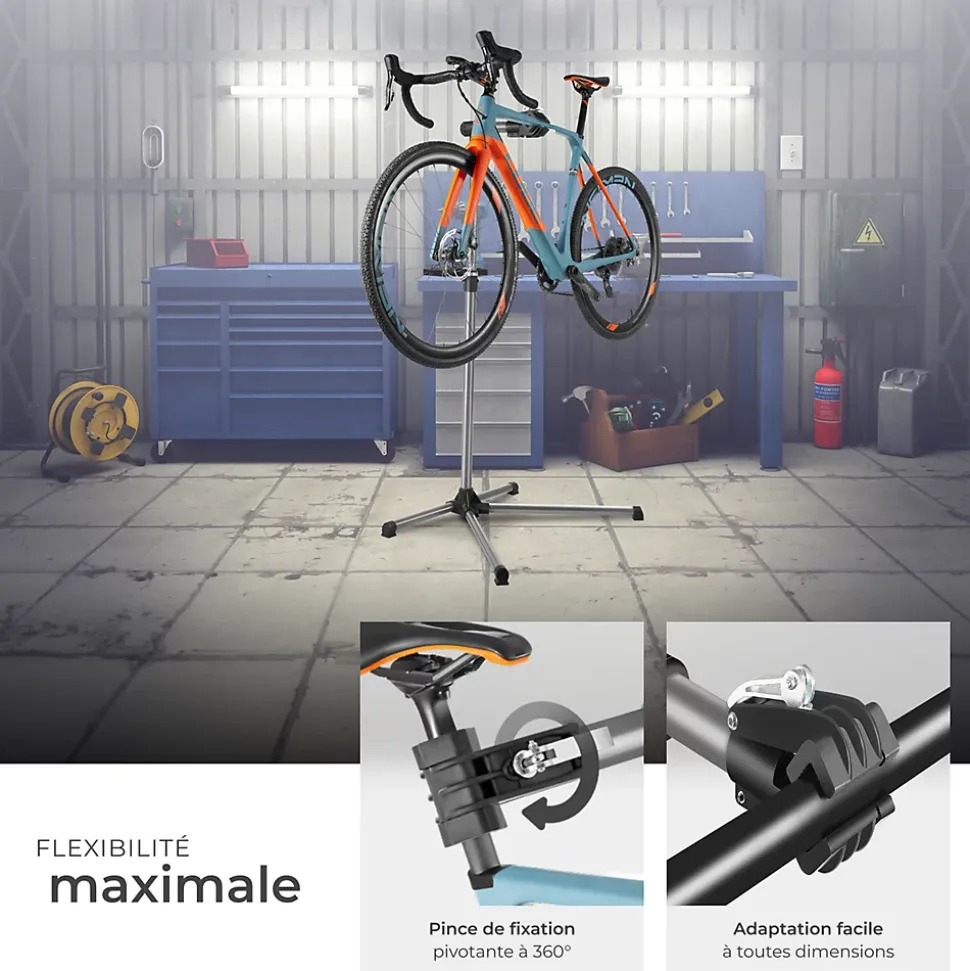 Pied d'atelier vélo en acier enduit de poudre support de montage 90 cm x 60 cm x 155 cm TECTAKE