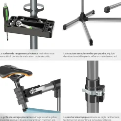 Pied d'atelier vélo en acier enduit de poudre support de montage 90 cm x 60 cm x 155 cm TECTAKE