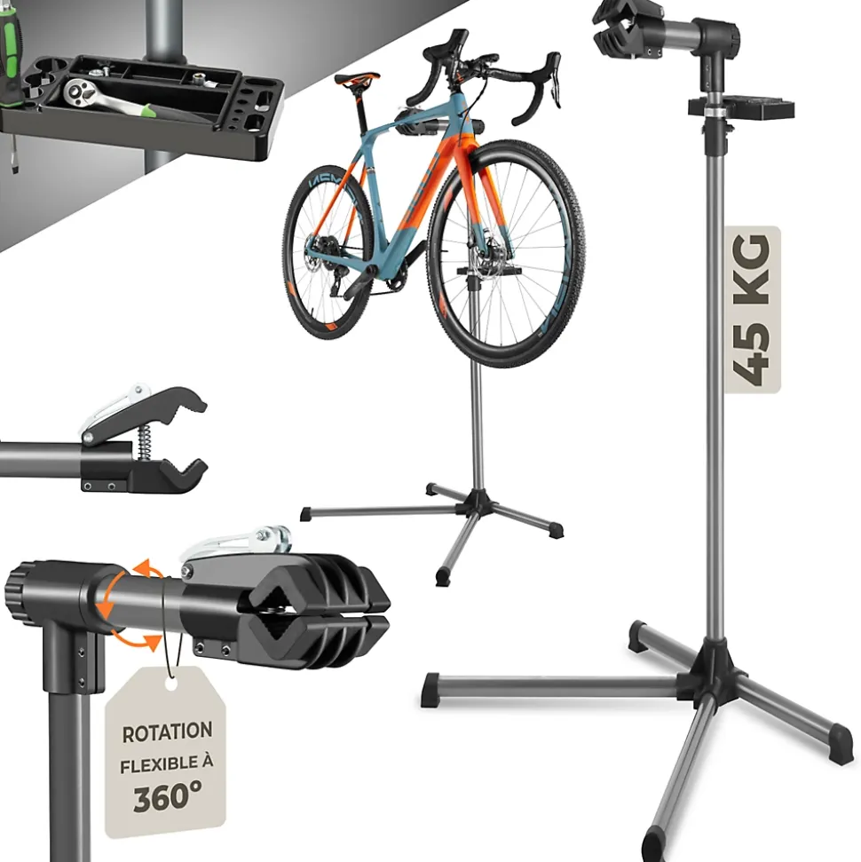 Pied d'atelier vélo en acier enduit de poudre support de montage 90 cm x 60 cm x 155 cm TECTAKE