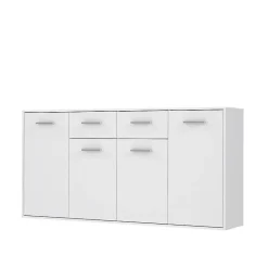 PILVI Buffet bas 4 portes 4 tiroirs - Blanc mat - L 162,3 x P 34,2 x H 88,1 cm