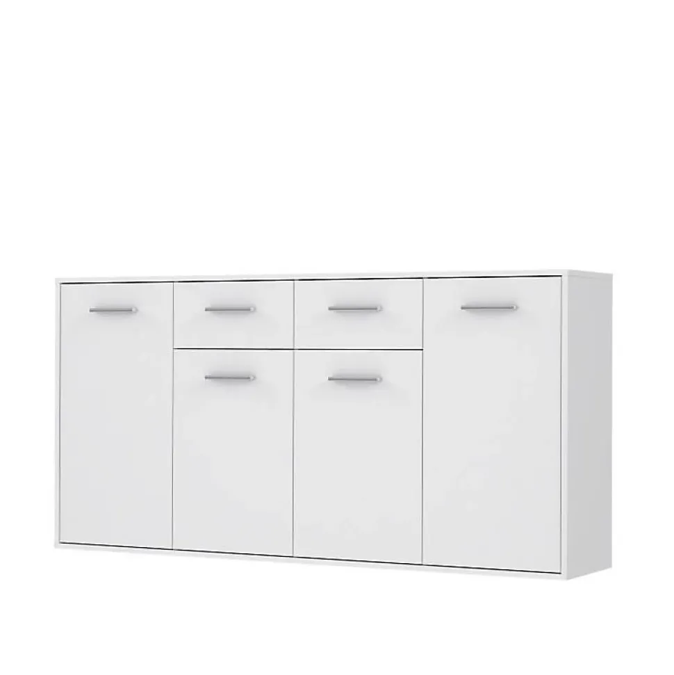 PILVI Buffet bas 4 portes 4 tiroirs - Blanc mat - L 162,3 x P 34,2 x H 88,1 cm