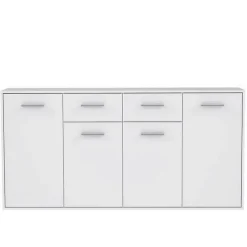 PILVI Buffet bas 4 portes 4 tiroirs - Blanc mat - L 162,3 x P 34,2 x H 88,1 cm