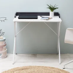 PINTO - Bureau Blanc Motifs Eclats Rebord Noir