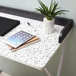 PINTO - Bureau Blanc Motifs Eclats Rebord Noir