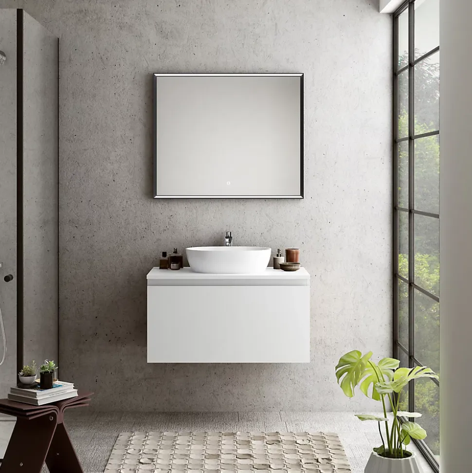 Plan de toilette blanc L.90 x l.51,5 x ép.2 cm, Pura+