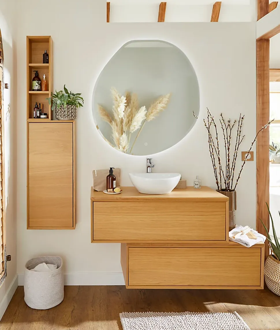 Plan de toilette GoodHome Avela placage chêne 100 cm